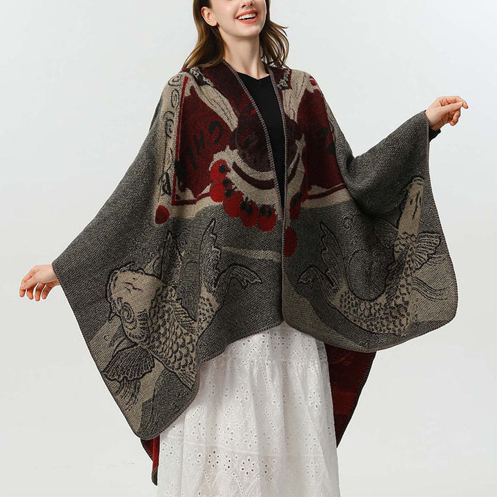 Sciarpa calda e accogliente con motivo a onde di pesci koi invernali Buddha Stones - image 3