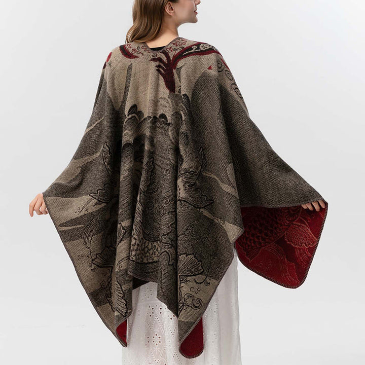 Sciarpa calda e accogliente con motivo a onde di pesci koi invernali Buddha Stones - image 4