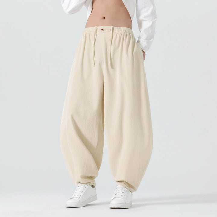 Pantaloni harem da uomo in velluto a coste tinta unita con tasche Buddha Stones Fall - Conchiglia - US/UK/AU46, EU56 (5XL) - image 10