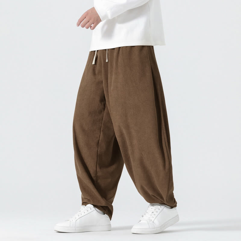 Pantaloni harem da uomo in velluto a coste tinta unita con tasche Buddha Stones Fall - Marrone sella - US/UK/AU46, EU56 (5XL) - image 19