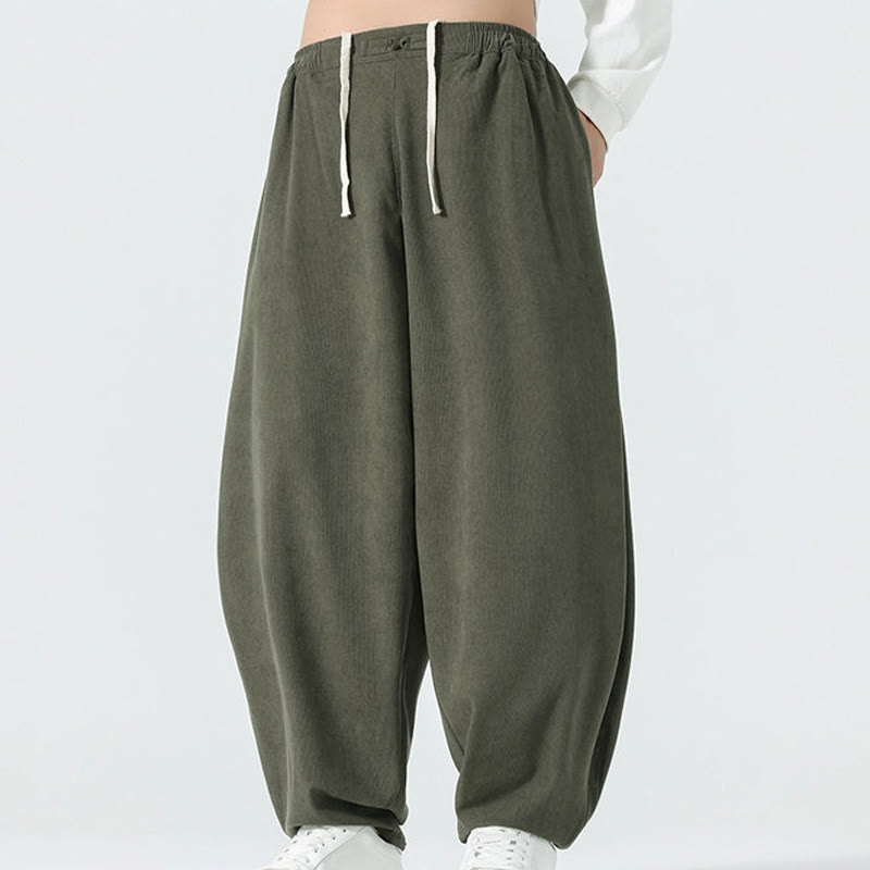 Pantaloni harem da uomo in velluto a coste tinta unita con tasche Buddha Stones Fall - image 2