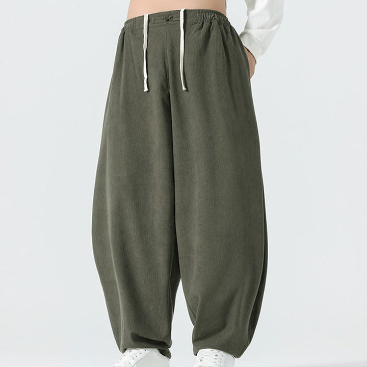 Pantaloni harem da uomo in velluto a coste tinta unita con tasche Buddha Stones Fall - image 2