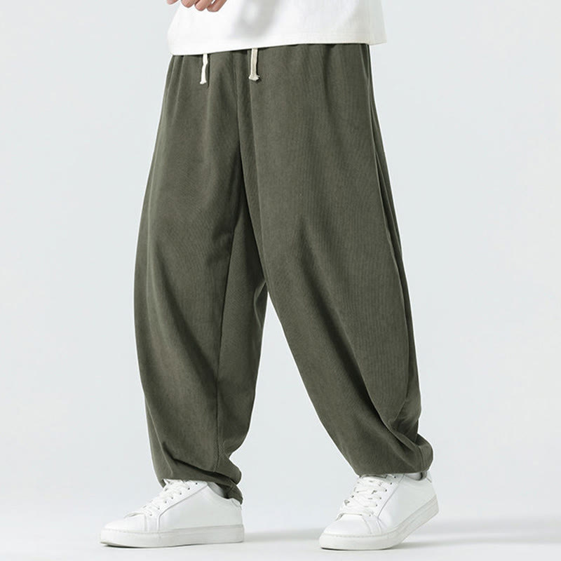 Pantaloni harem da uomo in velluto a coste tinta unita con tasche Buddha Stones Fall - image 4