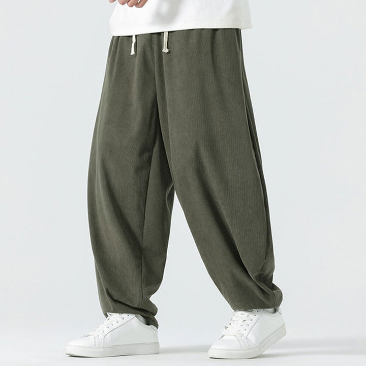 Pantaloni harem da uomo in velluto a coste tinta unita con tasche Buddha Stones Fall - image 4