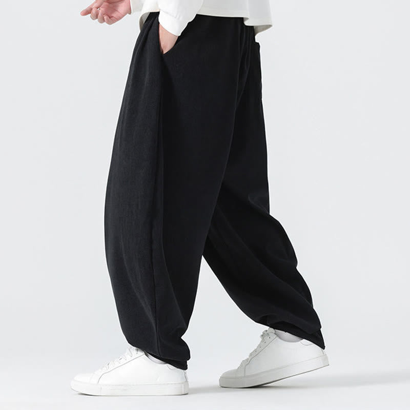 Pantaloni harem da uomo in velluto a coste tinta unita con tasche Buddha Stones Fall - image 8