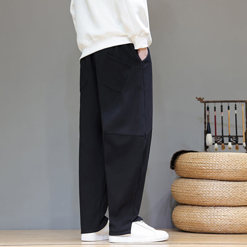 Pantaloni da uomo in cotone e lino con tasche, tinta unita, foderati in pile invernale Buddha Stones - image 15