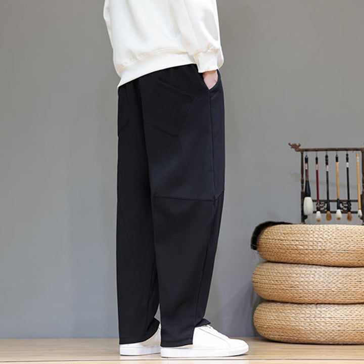 Pantaloni da uomo in cotone e lino con tasche, tinta unita, foderati in pile invernale Buddha Stones - image 15