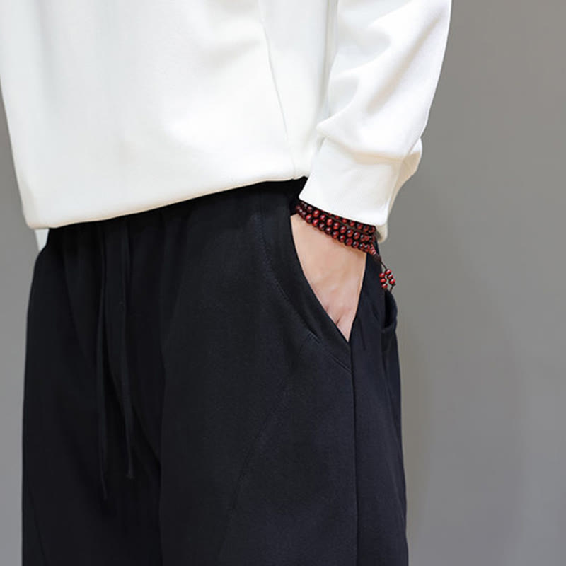 Pantaloni da uomo in cotone e lino con tasche, tinta unita, foderati in pile invernale Buddha Stones - image 17