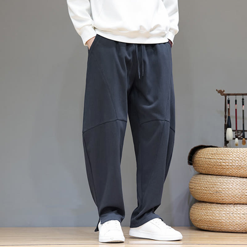 Pantaloni da uomo in cotone e lino con tasche, tinta unita, foderati in pile invernale Buddha Stones - image 5