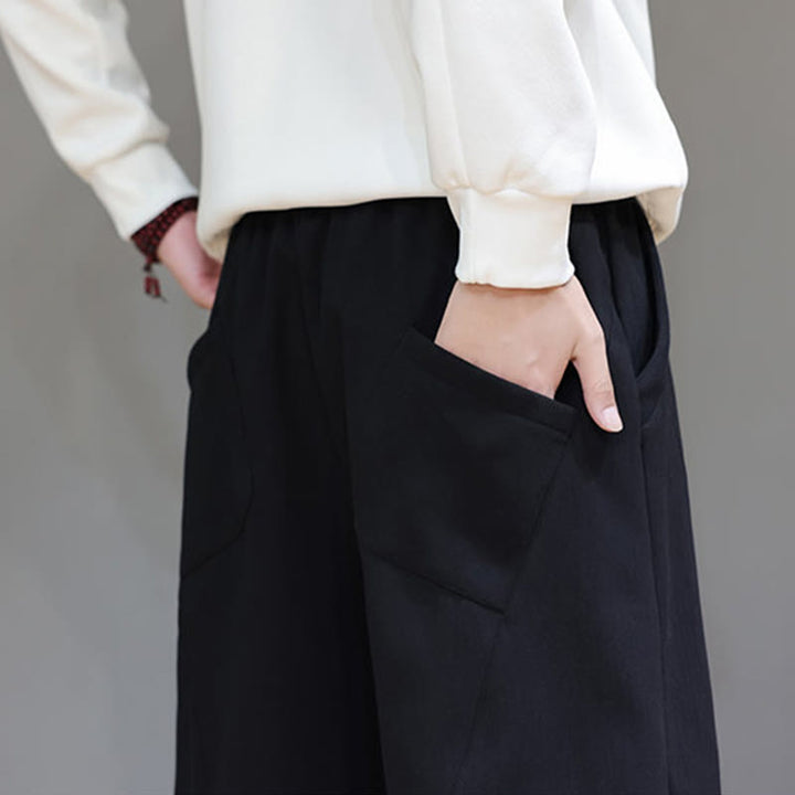 Pantaloni da uomo in cotone e lino con tasche, tinta unita, foderati in pile invernale Buddha Stones - image 19