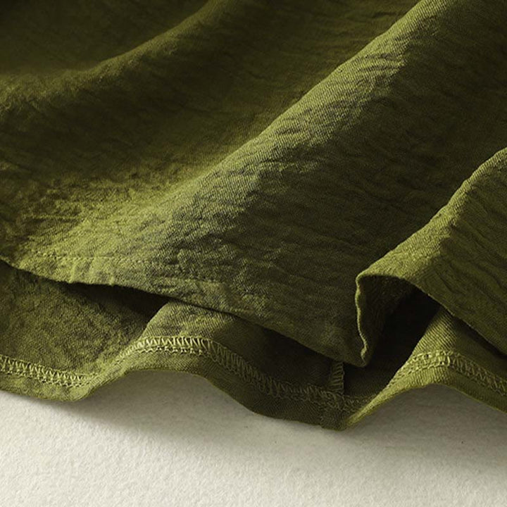 Camicia casual da donna in cotone e lino, a maniche lunghe, con scollo rotondo, verde oliva, motivo Buddha Stones - image 9