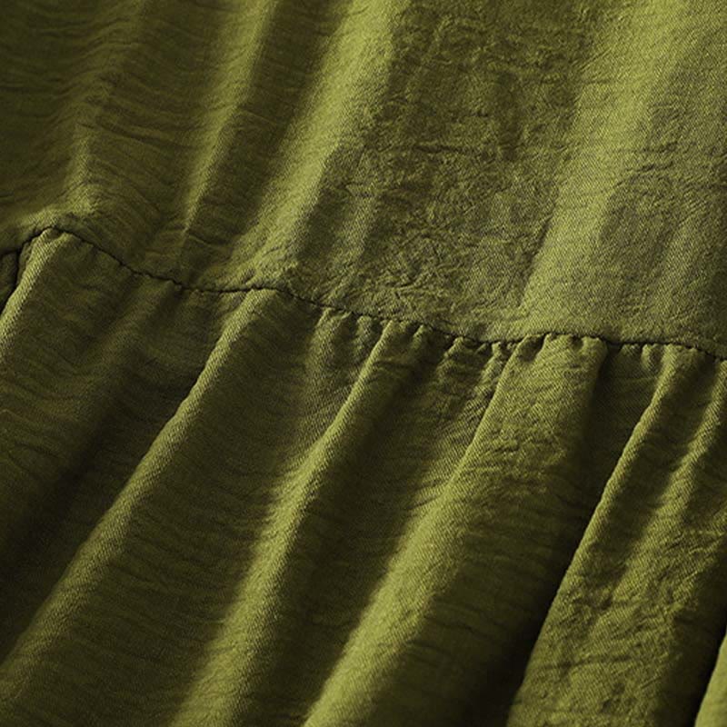 Camicia casual da donna in cotone e lino, a maniche lunghe, con scollo rotondo, verde oliva, motivo Buddha Stones - image 4