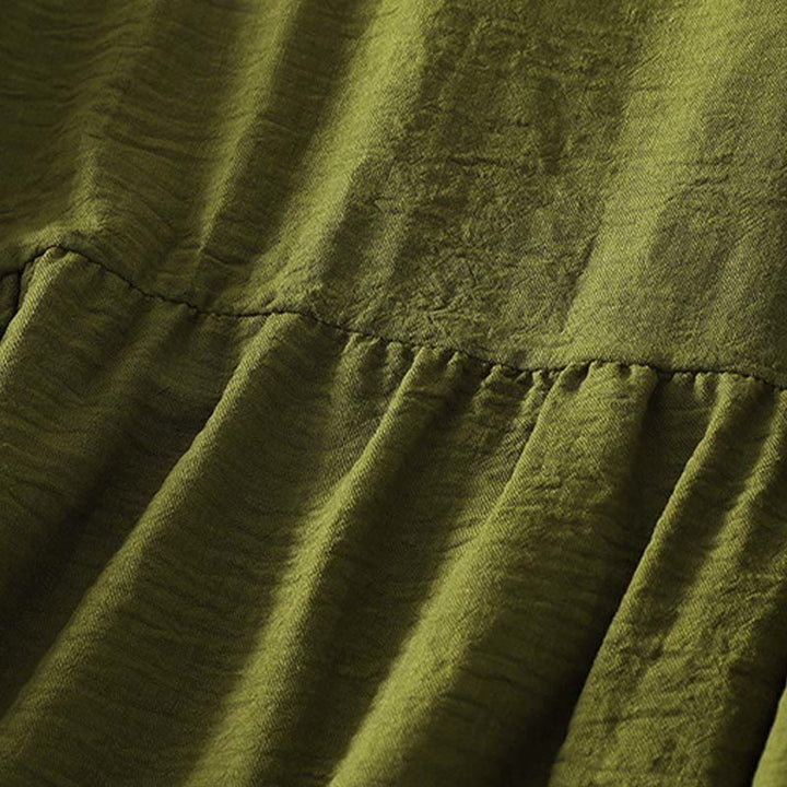 Camicia casual da donna in cotone e lino, a maniche lunghe, con scollo rotondo, verde oliva, motivo Buddha Stones - image 4