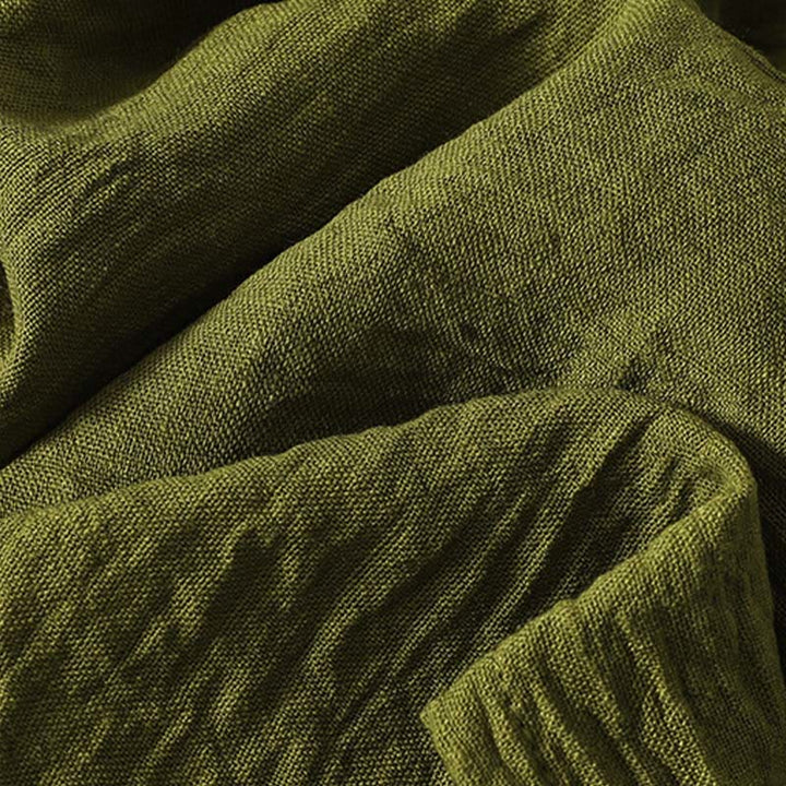 Camicia casual da donna in cotone e lino, a maniche lunghe, con scollo rotondo, verde oliva, motivo Buddha Stones - image 7