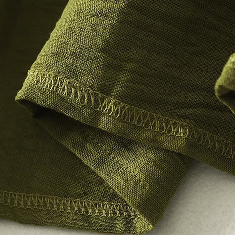 Camicia casual da donna in cotone e lino, a maniche lunghe, con scollo rotondo, verde oliva, motivo Buddha Stones - image 8