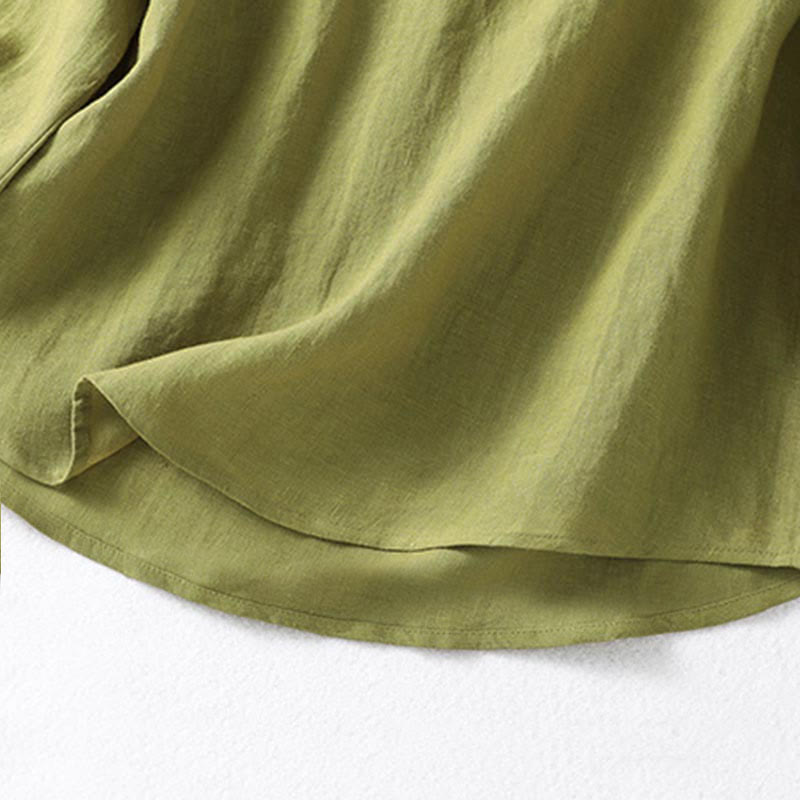 Camicia da donna a maniche lunghe con colletto rialzato e bottoni a metà, modello Buddha Stones Spring, colore cachi scuro - image 9