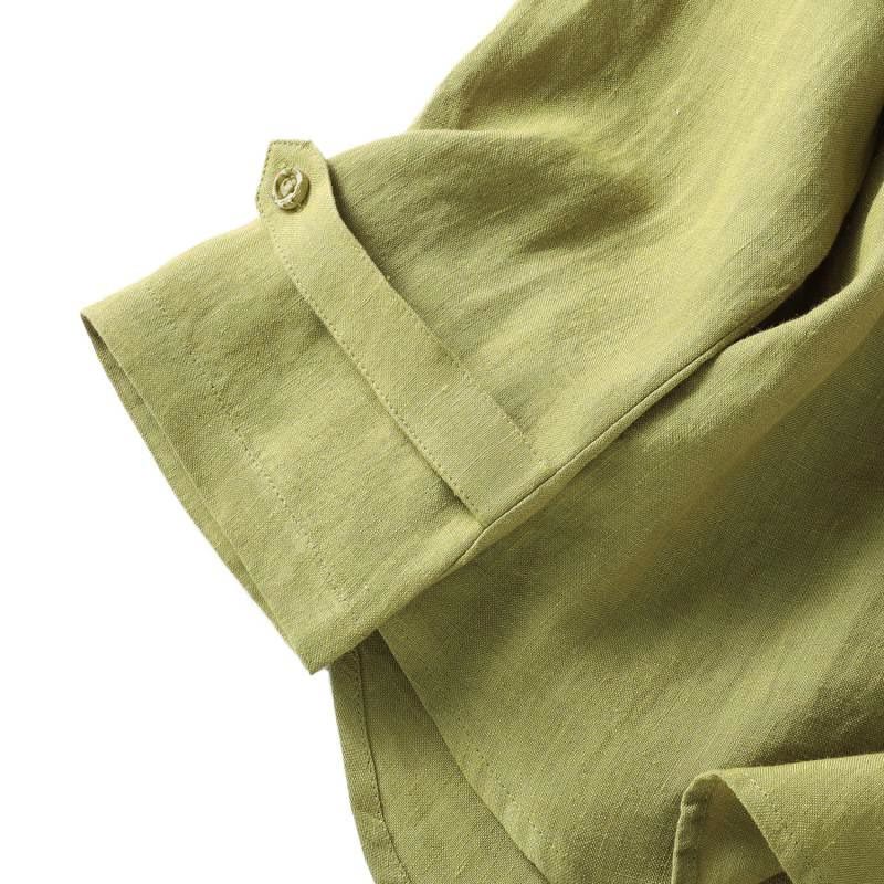 Camicia da donna a maniche lunghe con colletto rialzato e bottoni a metà, modello Buddha Stones Spring, colore cachi scuro - image 8
