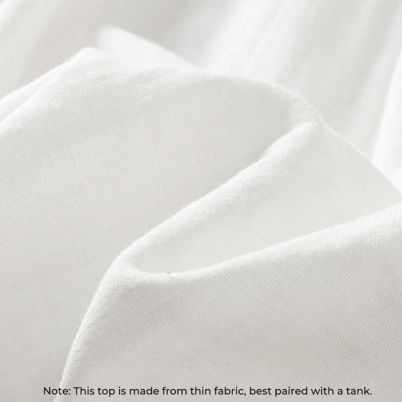 Camicia da donna in cotone a maniche lunghe con colletto arricciato bianco Buddha Stones - image 10