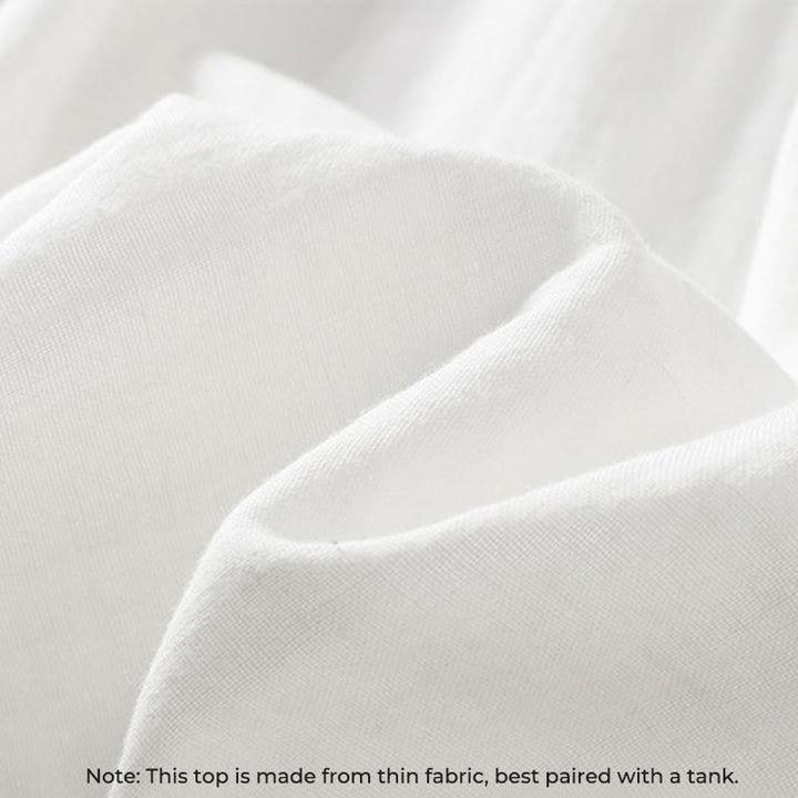 Camicia da donna in cotone a maniche lunghe con colletto arricciato bianco Buddha Stones - image 10