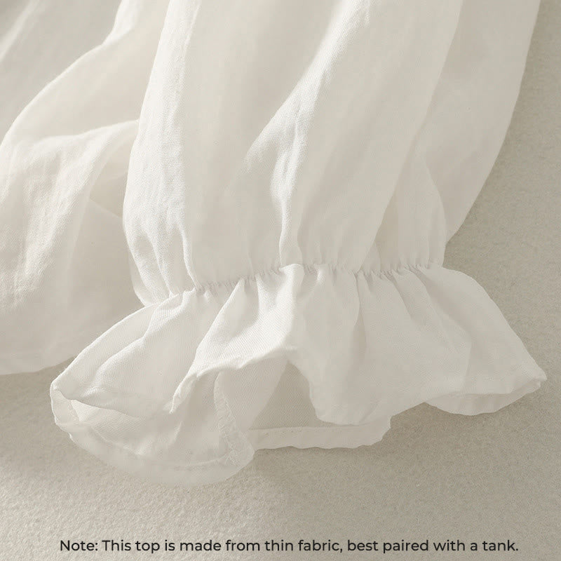 Camicia da donna in cotone a maniche lunghe con volant e bottoni bianchi Buddha Stones - image 5