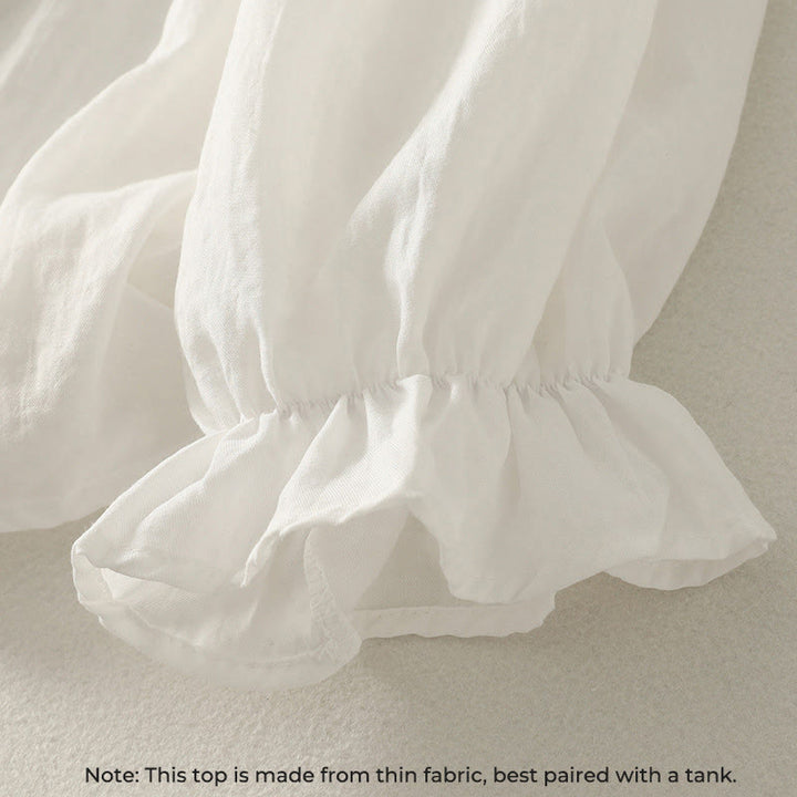 Camicia da donna in cotone a maniche lunghe con volant e bottoni bianchi Buddha Stones - image 5