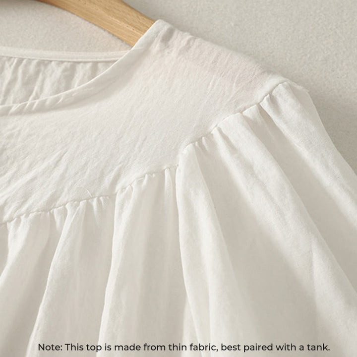 Camicia da donna in cotone a maniche lunghe con volant e bottoni bianchi Buddha Stones - image 4