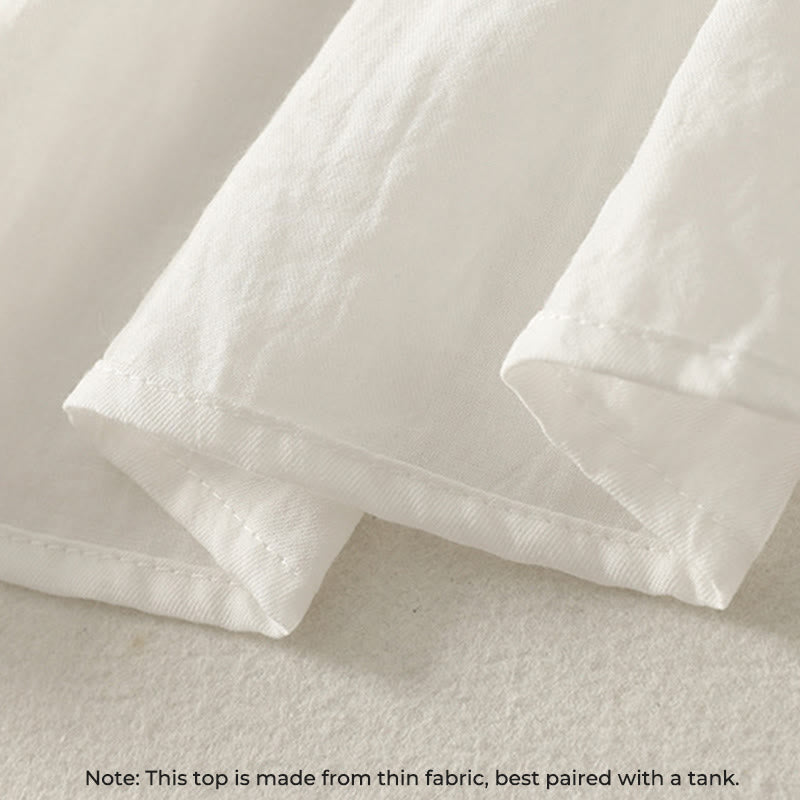 Camicia da donna in cotone a maniche lunghe con volant e bottoni bianchi Buddha Stones - image 6