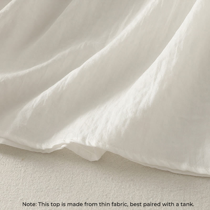 Camicia da donna in cotone a maniche lunghe con volant e bottoni bianchi Buddha Stones - image 7