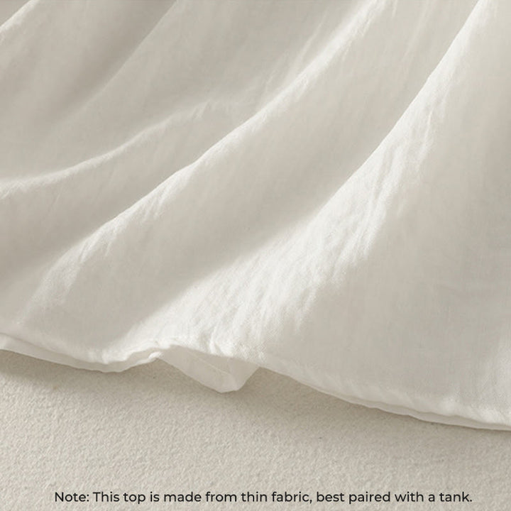 Camicia da donna in cotone a maniche lunghe con volant e bottoni bianchi Buddha Stones - image 7