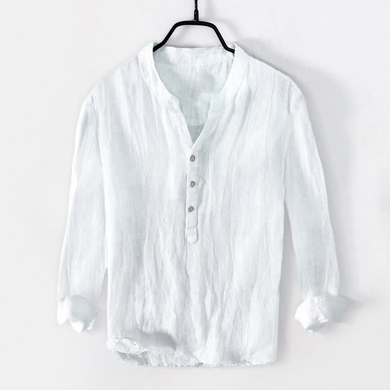 Camicia da uomo in cotone e lino a maniche lunghe con motivo a Buddha Stones bottoni mezzi - image 1