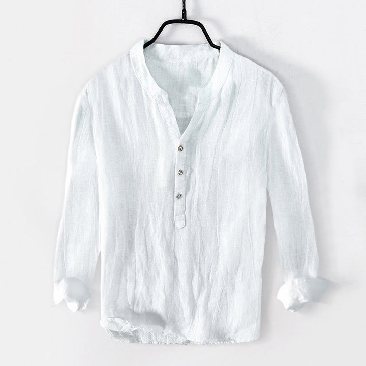 Camicia da uomo in cotone e lino a maniche lunghe con motivo a Buddha Stones bottoni mezzi - image 1