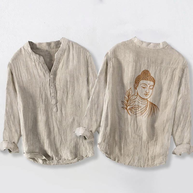 Camicia da uomo in cotone e lino a maniche lunghe con motivo a Buddha Stones bottoni mezzi - Biancheria - US/UK/AU50, EU60 (5XL) - image 6