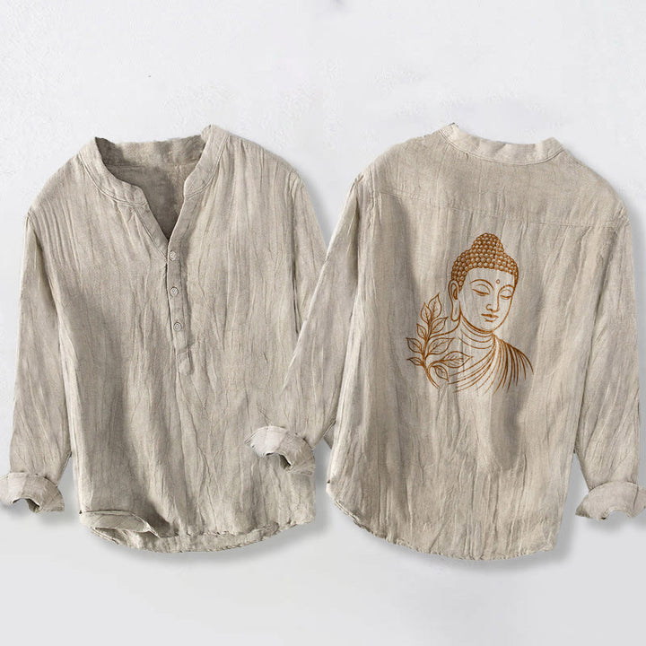 Camicia da uomo in cotone e lino a maniche lunghe con motivo a Buddha Stones bottoni mezzi - Biancheria - US/UK/AU50, EU60 (5XL) - image 6