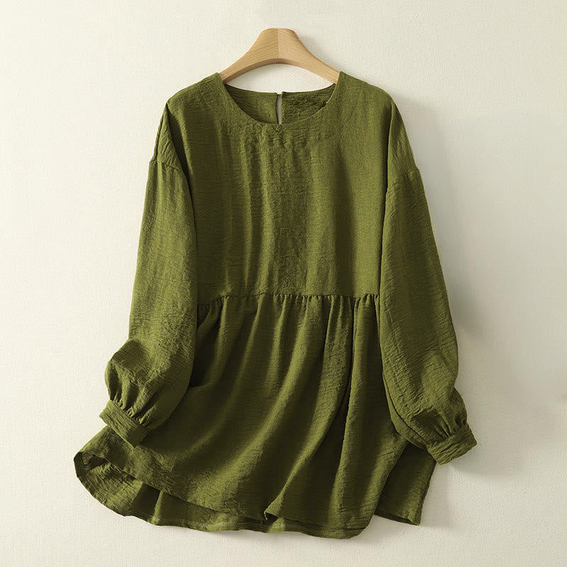 Camicia casual da donna in cotone e lino, a maniche lunghe, con scollo rotondo, verde oliva, motivo Buddha Stones - Oliva - US8-10, UK/AU12-14, EU40-42 (2XL) - image 0