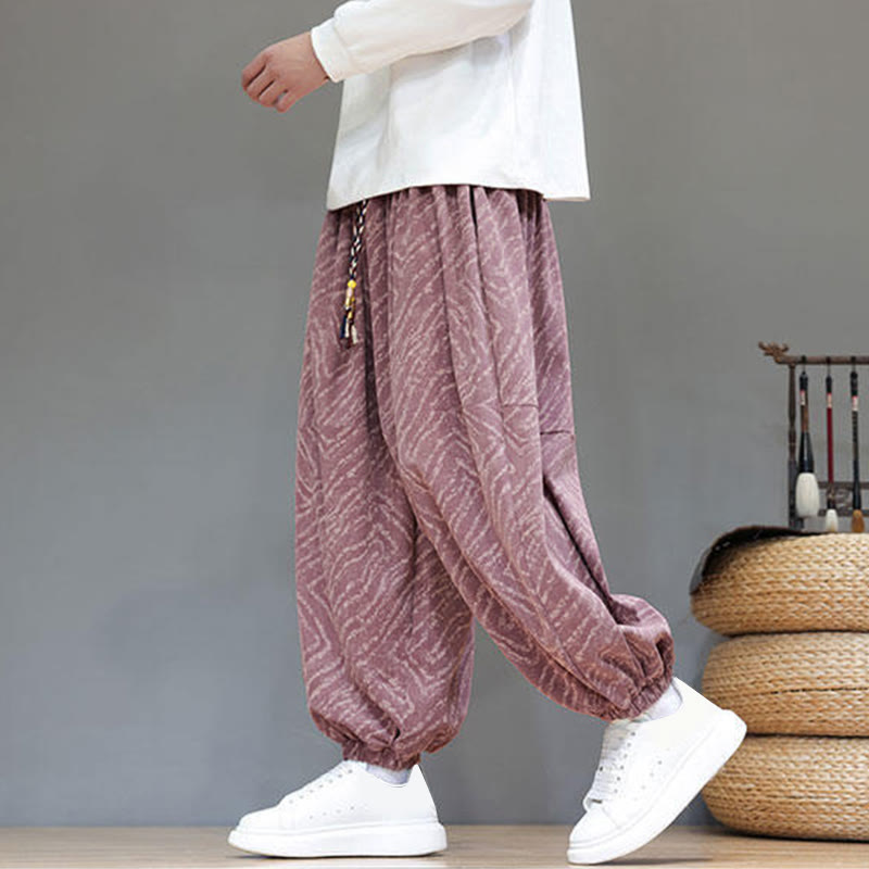 Pantaloni harem da uomo in velluto a coste di cotone e lino con tasche e coulisse, motivo Buddha Stones Fall Texture - image 23