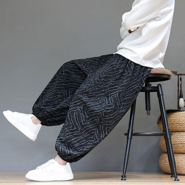 Pantaloni harem da uomo in velluto a coste di cotone e lino con tasche e coulisse, motivo Buddha Stones Fall Texture - image 18