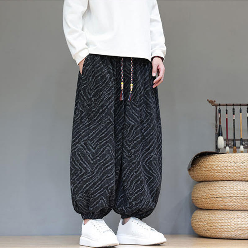 Pantaloni harem da uomo in velluto a coste di cotone e lino con tasche e coulisse, motivo Buddha Stones Fall Texture - image 12
