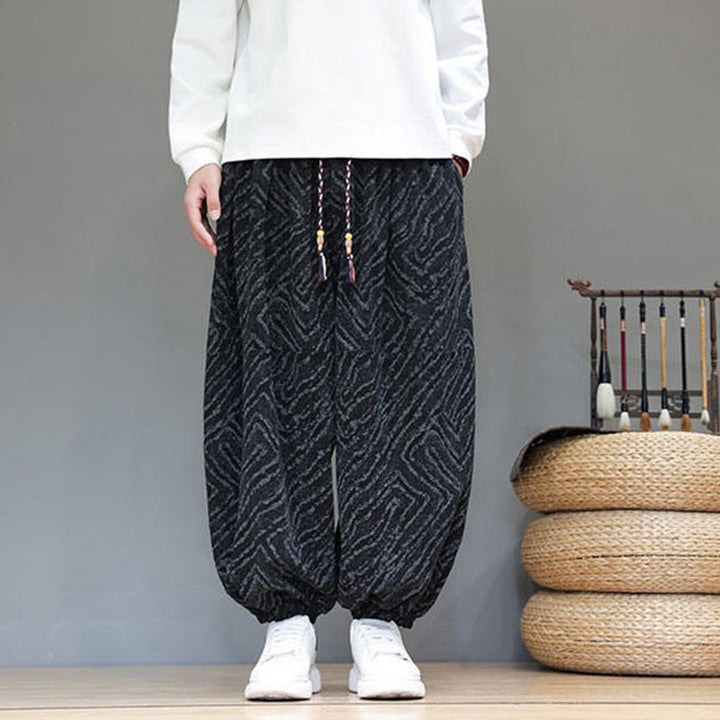 Pantaloni harem da uomo in velluto a coste di cotone e lino con tasche e coulisse, motivo Buddha Stones Fall Texture - image 11