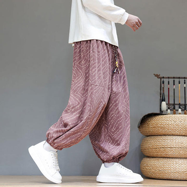 Pantaloni harem da uomo in velluto a coste di cotone e lino con tasche e coulisse, motivo Buddha Stones Fall Texture - image 29