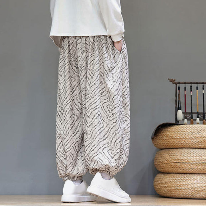 Pantaloni harem da uomo in velluto a coste di cotone e lino con tasche e coulisse, motivo Buddha Stones Fall Texture - image 4