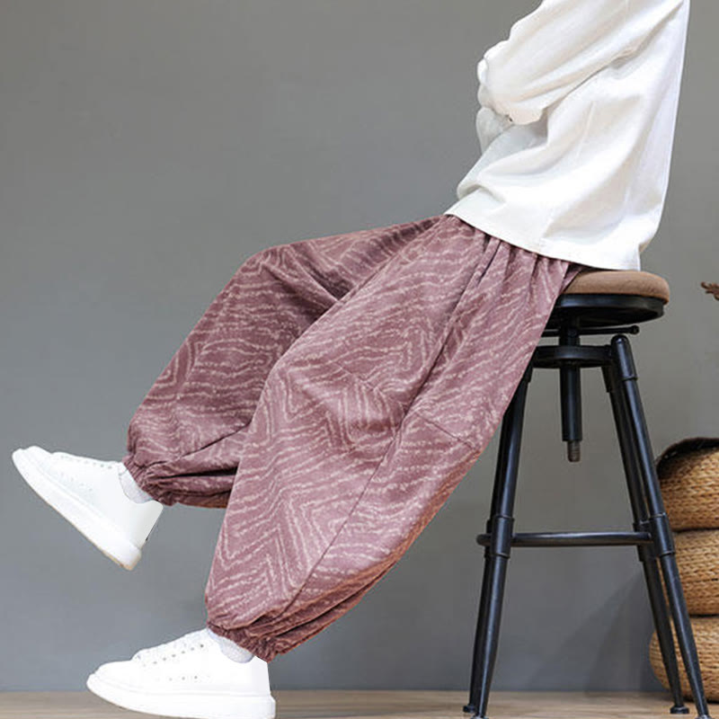 Pantaloni harem da uomo in velluto a coste di cotone e lino con tasche e coulisse, motivo Buddha Stones Fall Texture - image 28