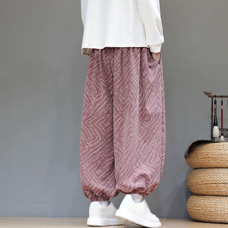 Pantaloni harem da uomo in velluto a coste di cotone e lino con tasche e coulisse, motivo Buddha Stones Fall Texture - image 25