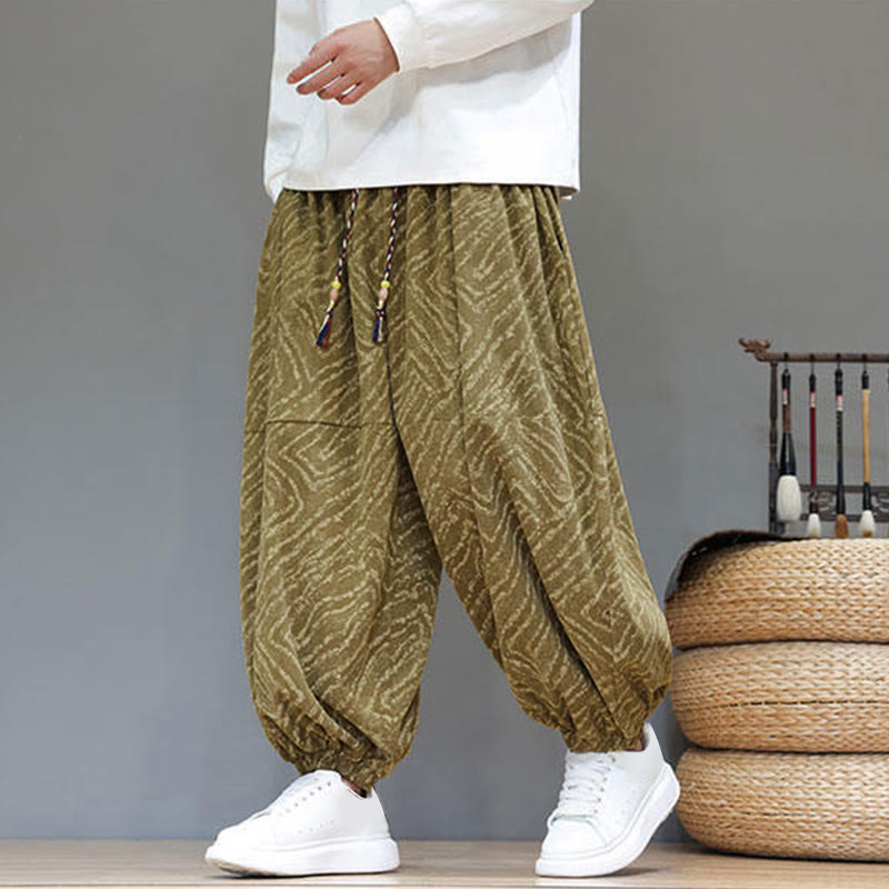 Pantaloni harem da uomo in velluto a coste di cotone e lino con tasche e coulisse, motivo Buddha Stones Fall Texture - image 36
