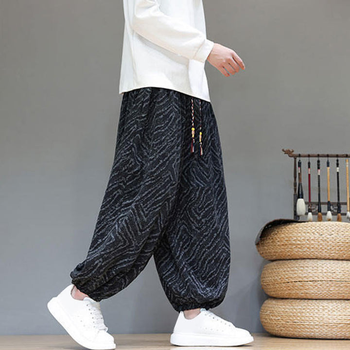 Pantaloni harem da uomo in velluto a coste di cotone e lino con tasche e coulisse, motivo Buddha Stones Fall Texture - image 13