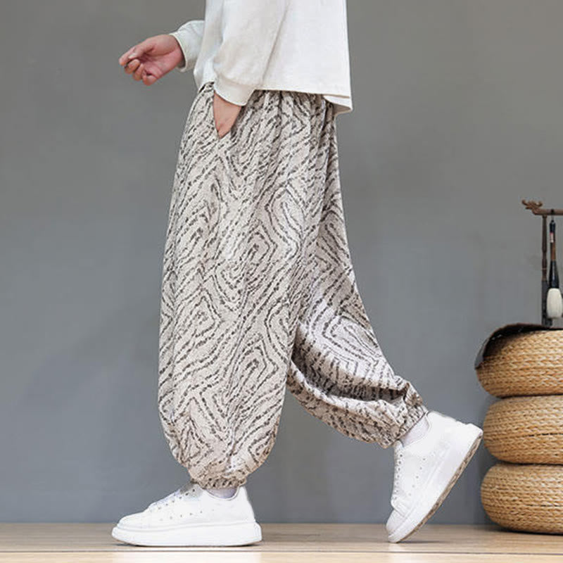 Pantaloni harem da uomo in velluto a coste di cotone e lino con tasche e coulisse, motivo Buddha Stones Fall Texture - image 8