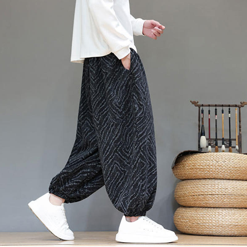 Pantaloni harem da uomo in velluto a coste di cotone e lino con tasche e coulisse, motivo Buddha Stones Fall Texture - image 15