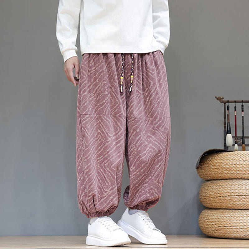 Pantaloni harem da uomo in velluto a coste di cotone e lino con tasche e coulisse, motivo Buddha Stones Fall Texture - image 22