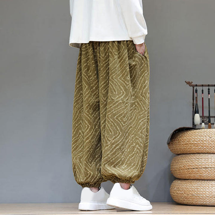 Pantaloni harem da uomo in velluto a coste di cotone e lino con tasche e coulisse, motivo Buddha Stones Fall Texture - image 34