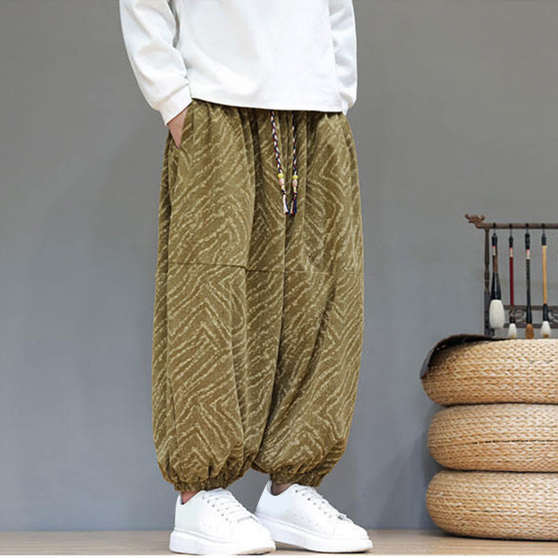 Pantaloni harem da uomo in velluto a coste di cotone e lino con tasche e coulisse, motivo Buddha Stones Fall Texture - image 32