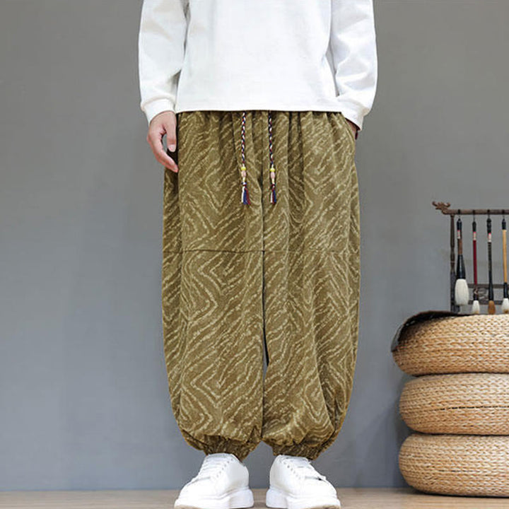 Pantaloni harem da uomo in velluto a coste di cotone e lino con tasche e coulisse, motivo Buddha Stones Fall Texture - image 35